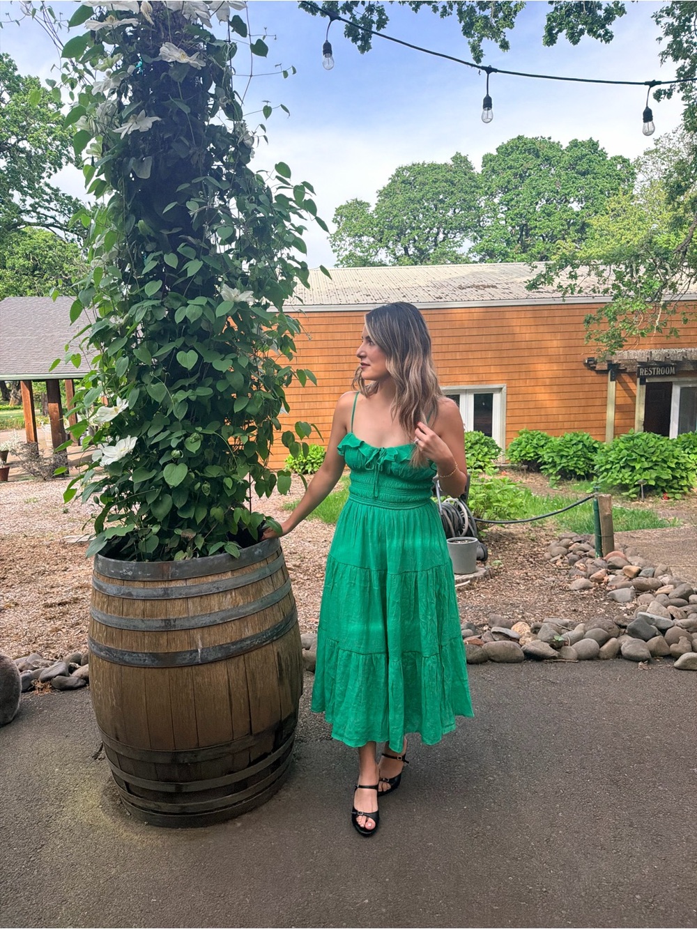 T.J.Maxx Green Ruffled Smocked Midi Dress
